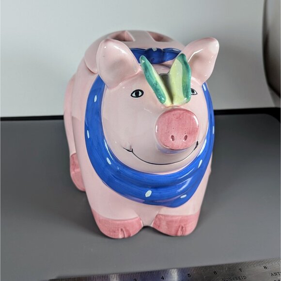 Vintage Pig Cookie Jar Canister Coco Dowley Butterfly Farm Pink - Picture 1 of 5